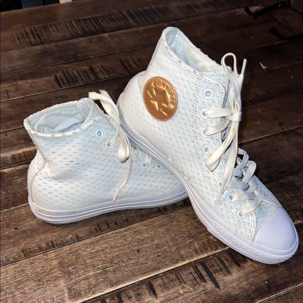 Converse White and Gold High-Top Sneakers